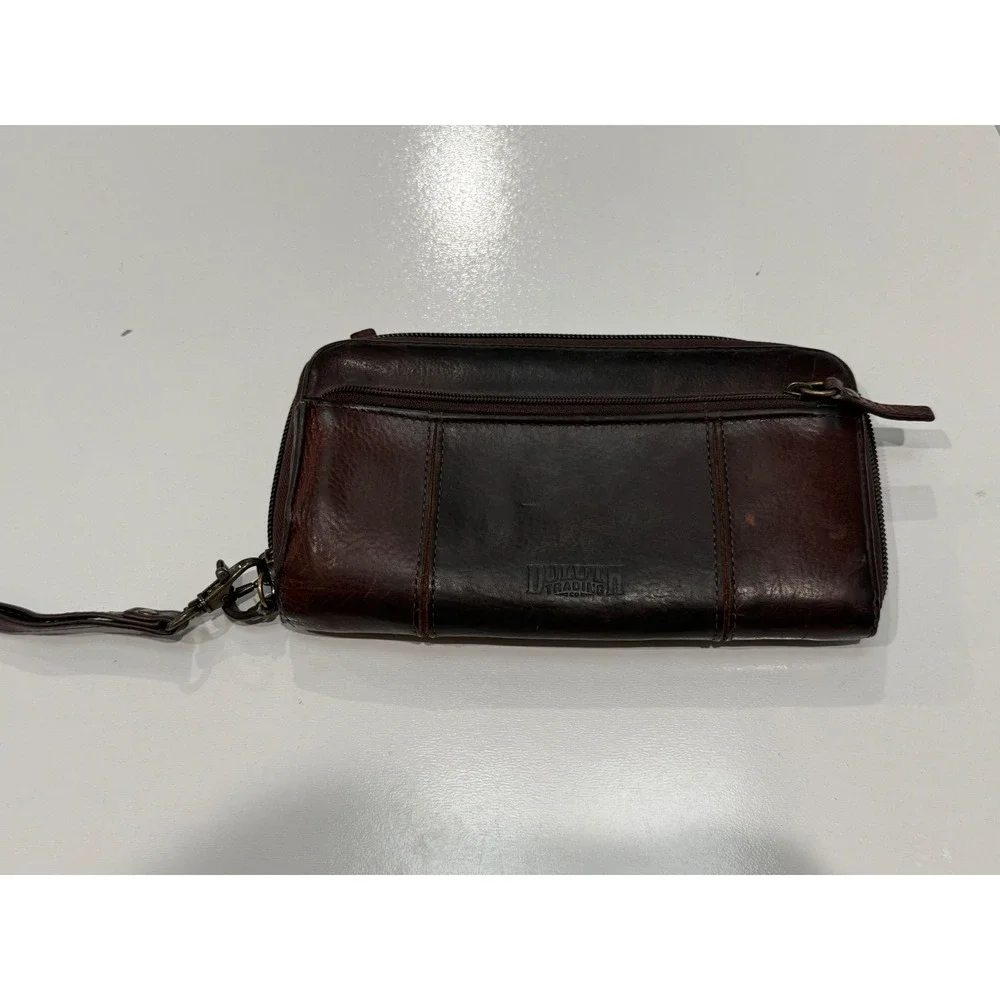 Duluth Trading Co Dark Brown Leather Zip Around Wristlet Wallet Clutch Organiser
